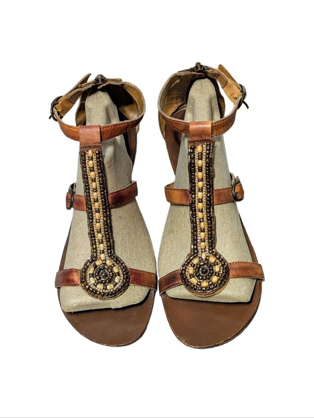 Rocket Dog Vintage Genuine Leather Beaded T-Strap Sandals Size 9